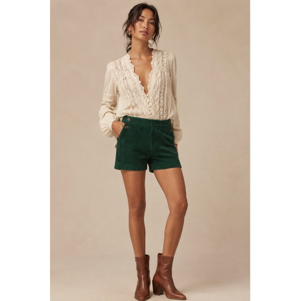 Anthropologie Daughters of the Liberation Shorts 10 Green Corduroy Sailor Button